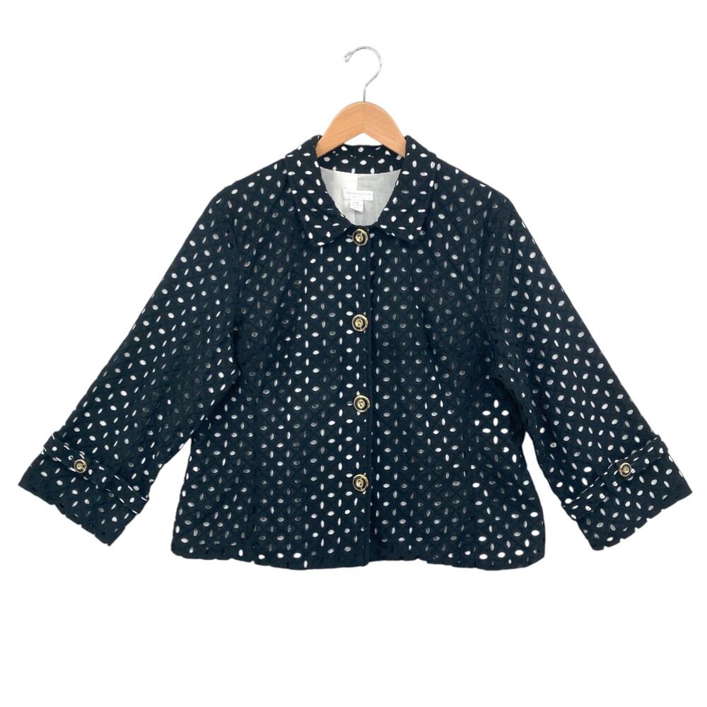 Charter Club Petite Eyelet Jacket XL Black Lightweight Cotton Travel Summer